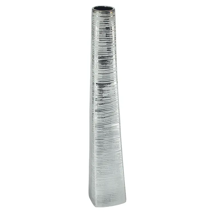 40" Silver Striped Tapered Ceramic Floor Vase