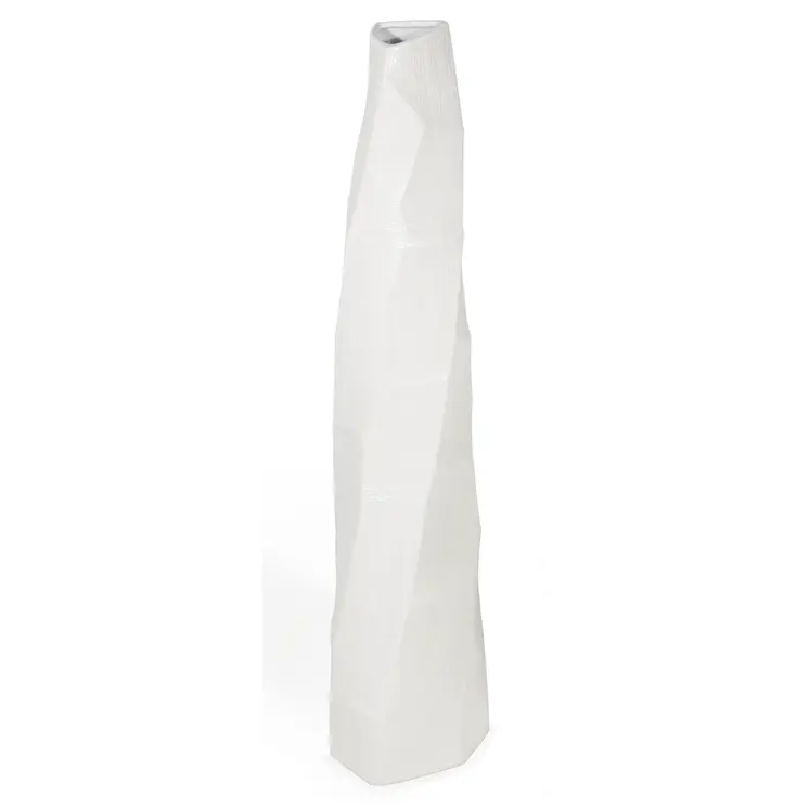 40" White Faceted Geometric Ceramic Floor Vase
