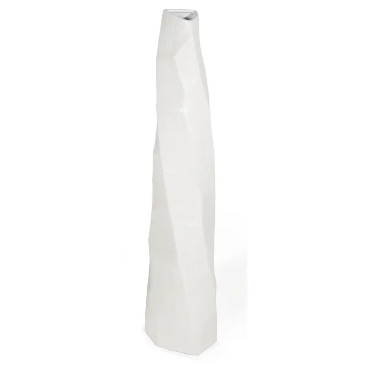 40" White Faceted Geometric Ceramic Floor Vase