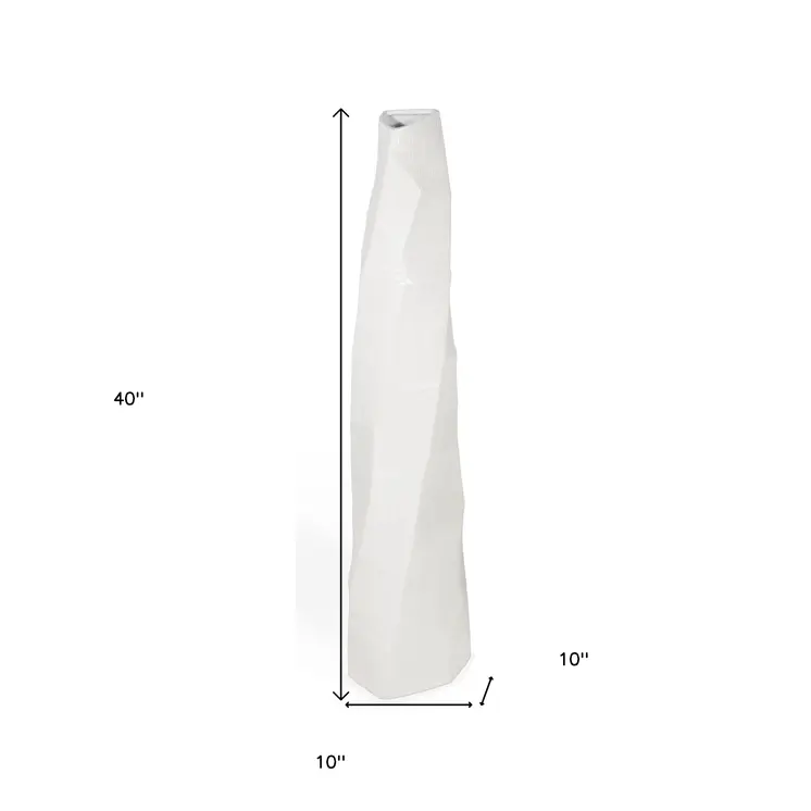 40" White Faceted Geometric Ceramic Floor Vase