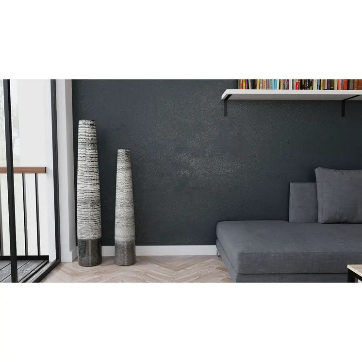 39" Black And Gray Ombre Tapered Ceramic Floor Vase