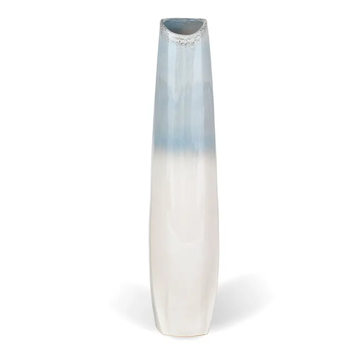 47" Blue And White Ombre Ceramic Floor Vase