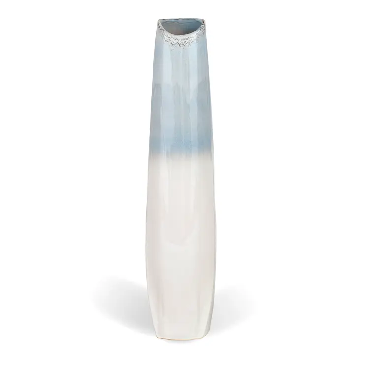 47" Blue And White Ombre Ceramic Floor Vase