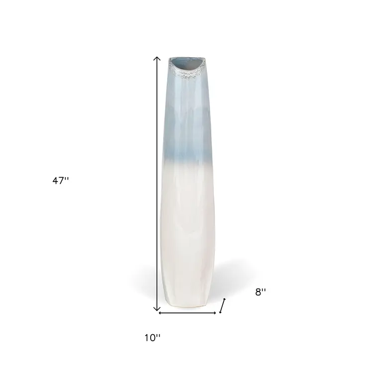 47" Blue And White Ombre Ceramic Floor Vase