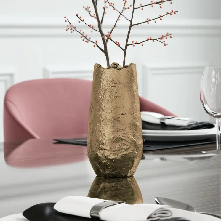 10" Gold Hammered Cylinder Aluminum Table Vase