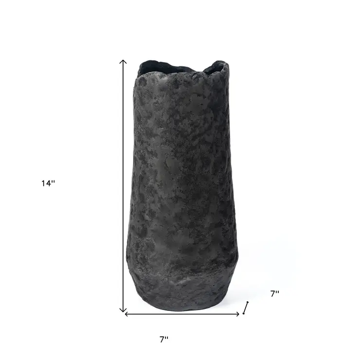 14" Gray Hammered Cylinder Aluminum Table Vase