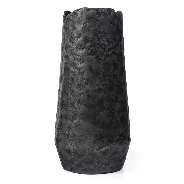 14" Gray Hammered Cylinder Aluminum Table Vase