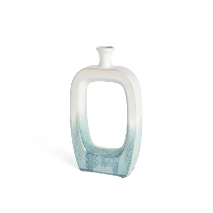 14" Aqua And White Ombre Ceramic Table Vase