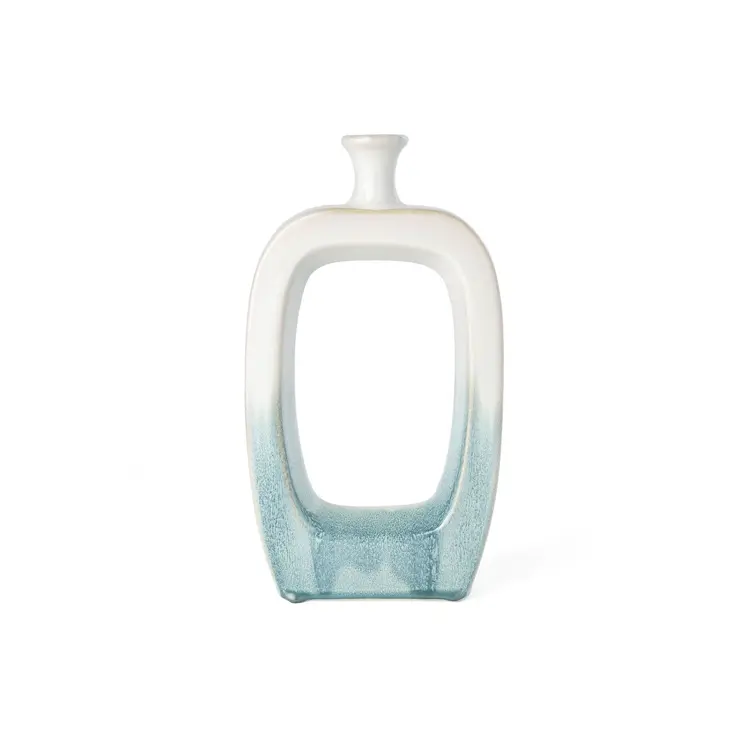 14" Aqua And White Ombre Ceramic Table Vase