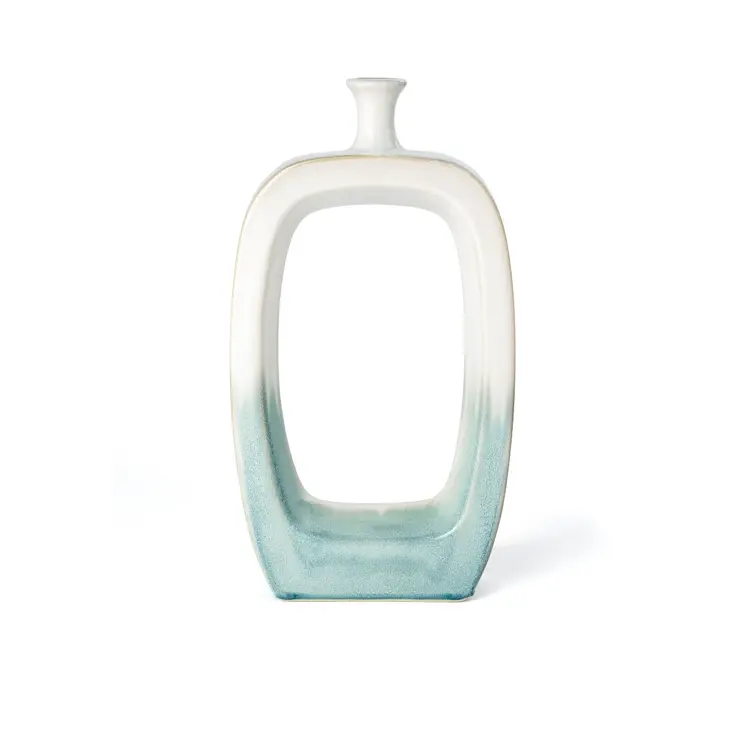 18" Aqua And White Ombre Ceramic Table Vase