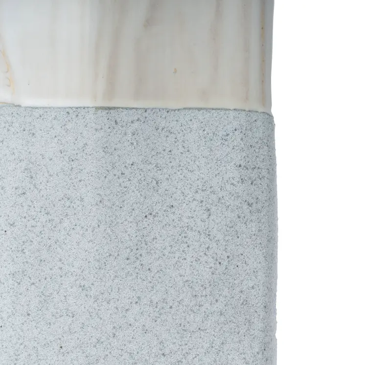 12" Brown Light Blue And Off White Color Block Square Ceramic Table Vase