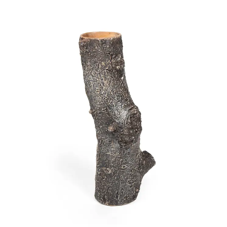 14" Brown Faux Bois Cylinder Polyresin Table Vase