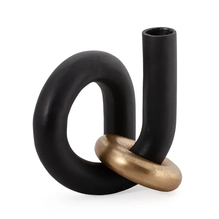 9" Black And Gold Aluminum Modern Abstract Tabletop Sculpture