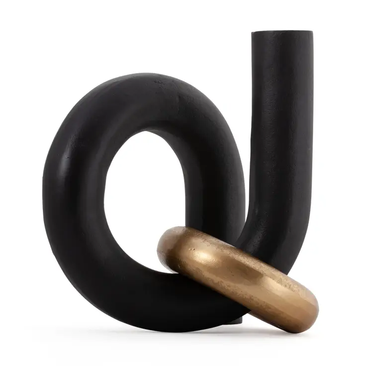 9" Black And Gold Aluminum Modern Abstract Tabletop Sculpture