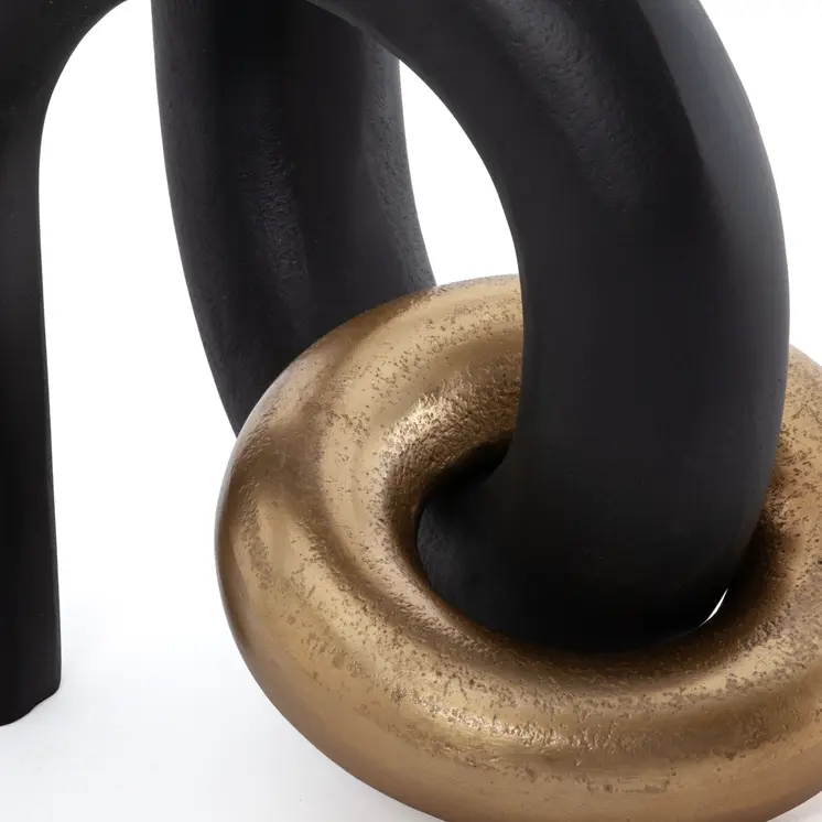 9" Black And Gold Aluminum Modern Abstract Tabletop Sculpture