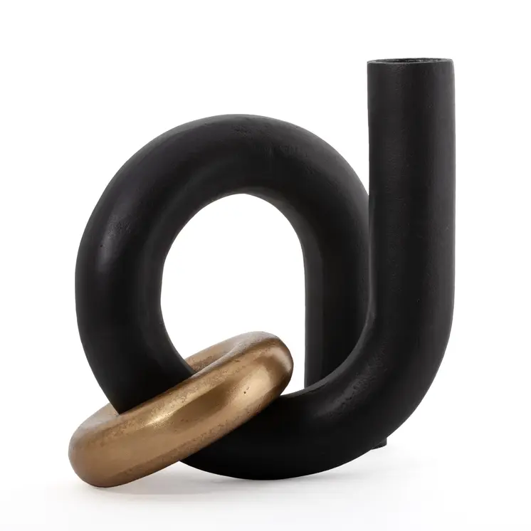 9" Black And Gold Aluminum Modern Abstract Tabletop Sculpture