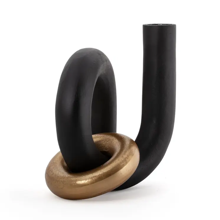 9" Black And Gold Aluminum Modern Abstract Tabletop Sculpture