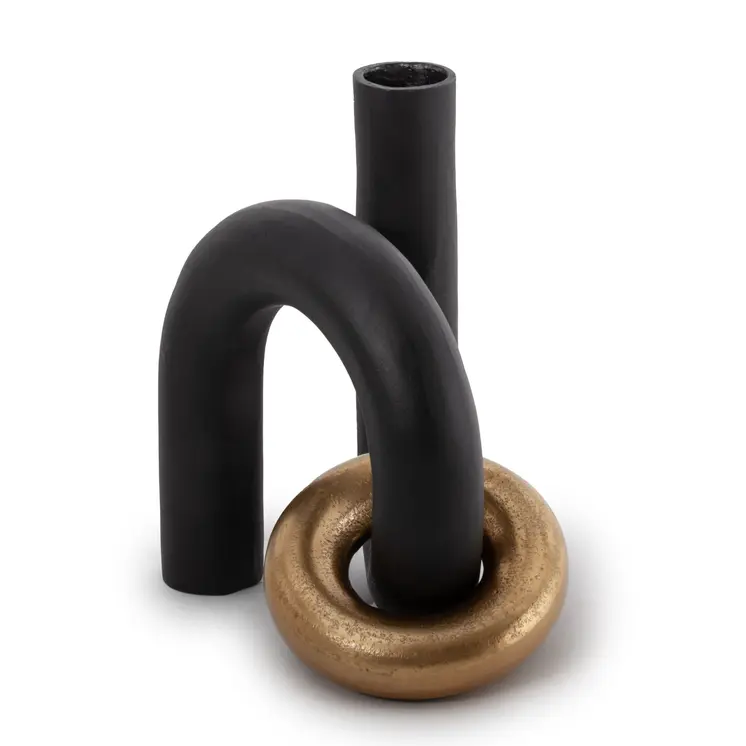 9" Black And Gold Aluminum Modern Abstract Tabletop Sculpture