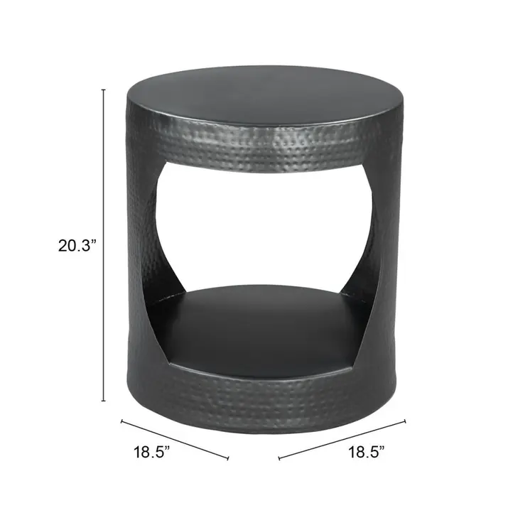 20" Black Iron Round Floor Shelf End Table