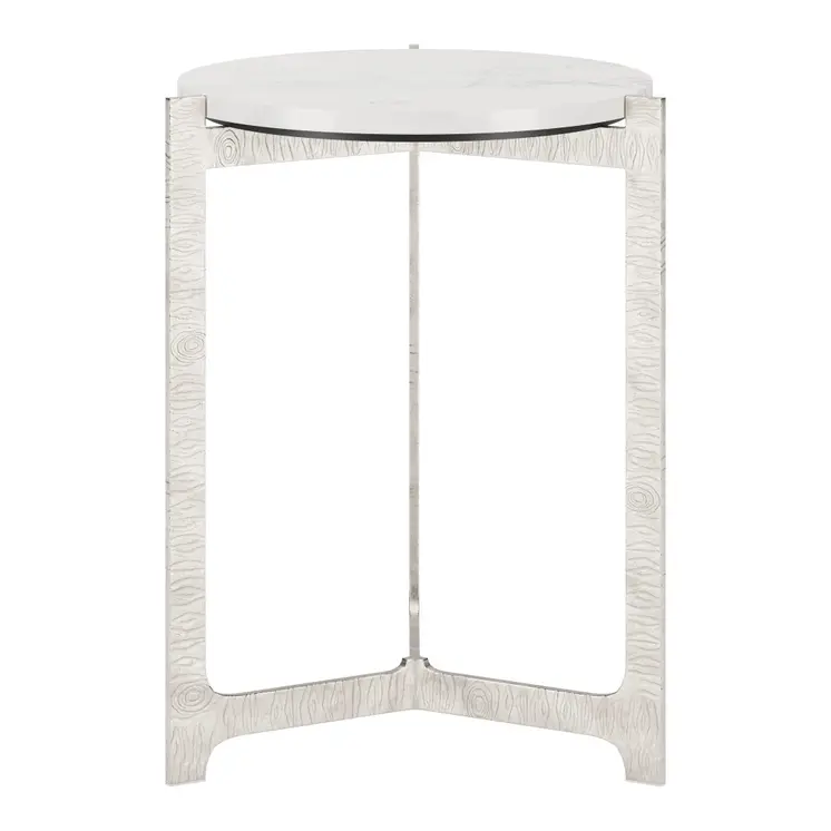 25" White And Silver Marble And Aluminum Round Cross Legs End Table