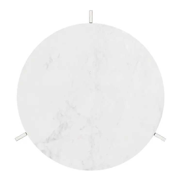 25" White And Silver Marble And Aluminum Round Cross Legs End Table