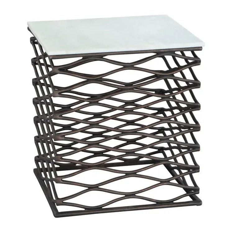 22" White And Bronze Marble And Aluminum Square Frame End Table