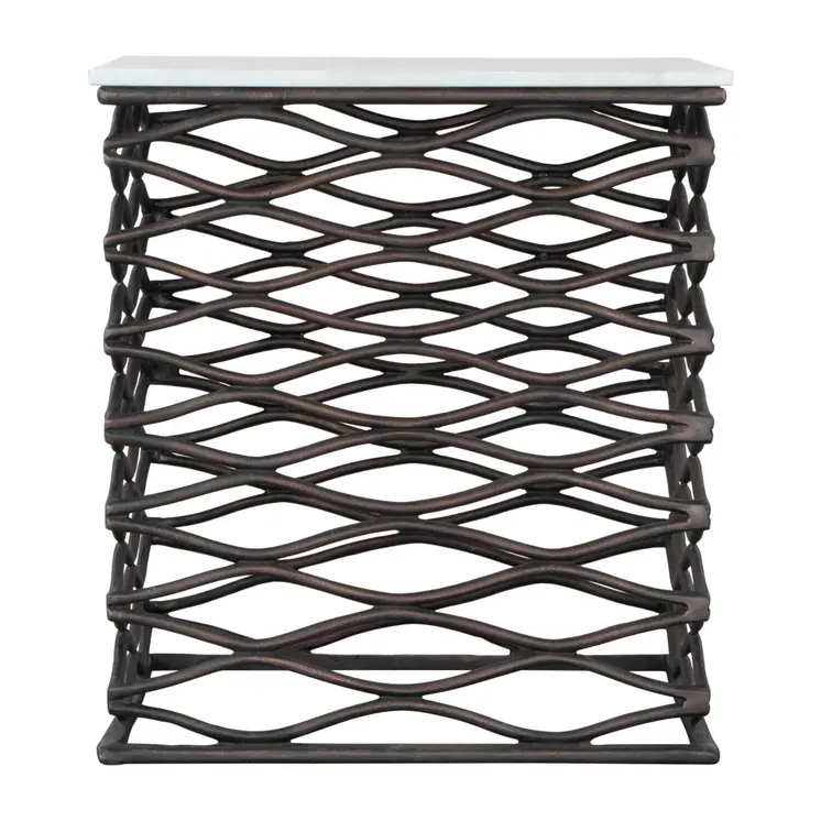 22" White And Bronze Marble And Aluminum Square Frame End Table