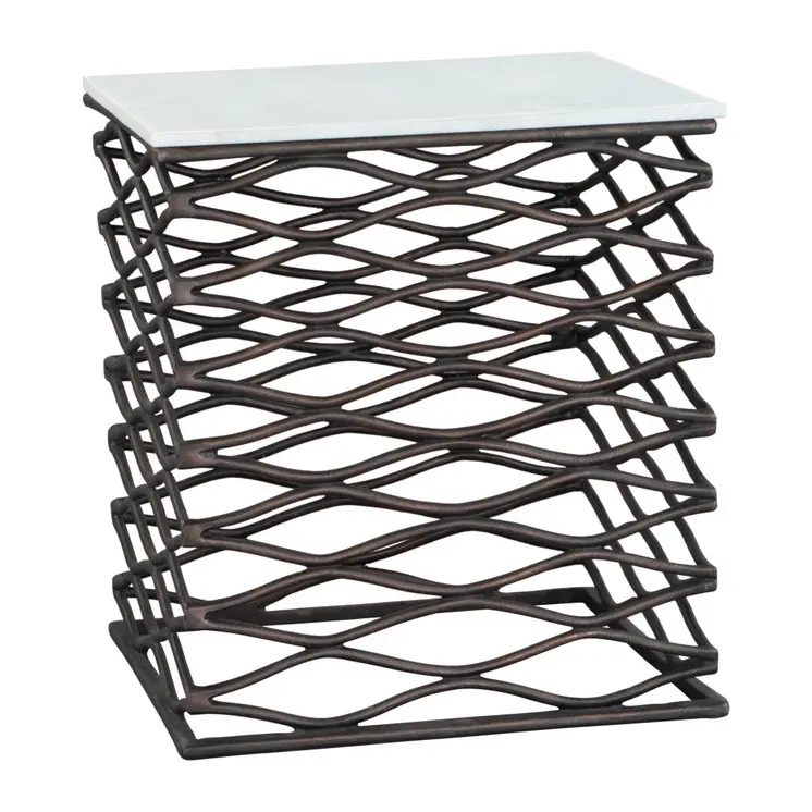 22" White And Bronze Marble And Aluminum Square Frame End Table