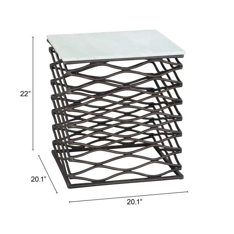 22" White And Bronze Marble And Aluminum Square Frame End Table