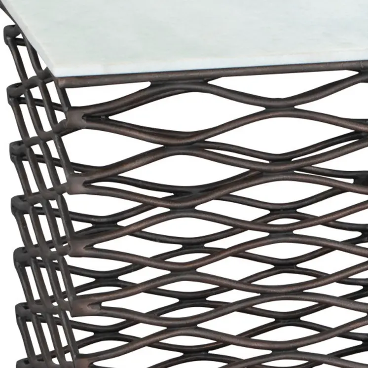 22" White And Bronze Marble And Aluminum Square Frame End Table