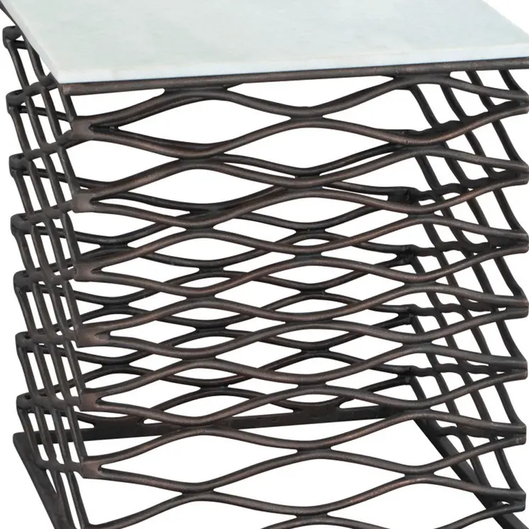 22" White And Bronze Marble And Aluminum Square Frame End Table