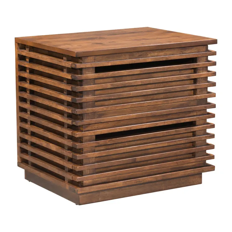 22" Brown Wood Block End Table With Two Drawers