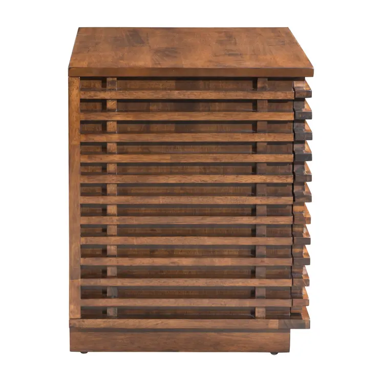 22" Brown Wood Block End Table With Two Drawers