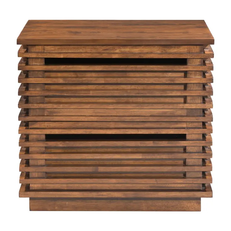 22" Brown Wood Block End Table With Two Drawers