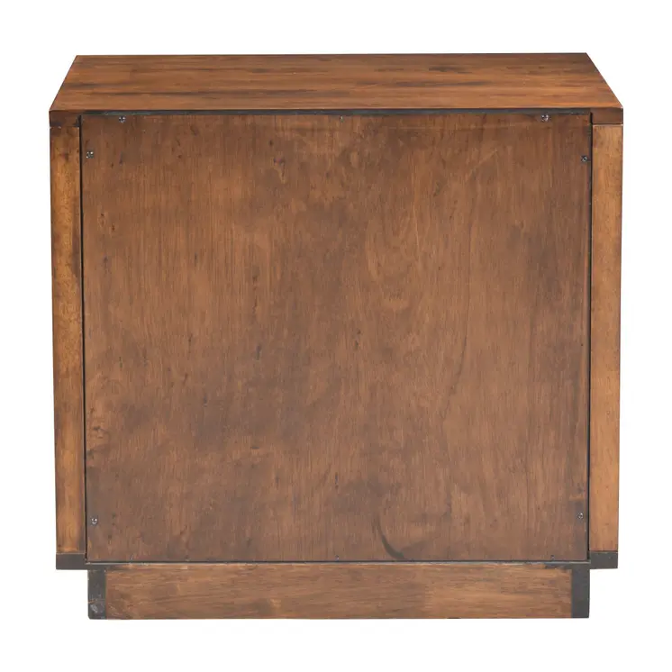 22" Brown Wood Block End Table With Two Drawers