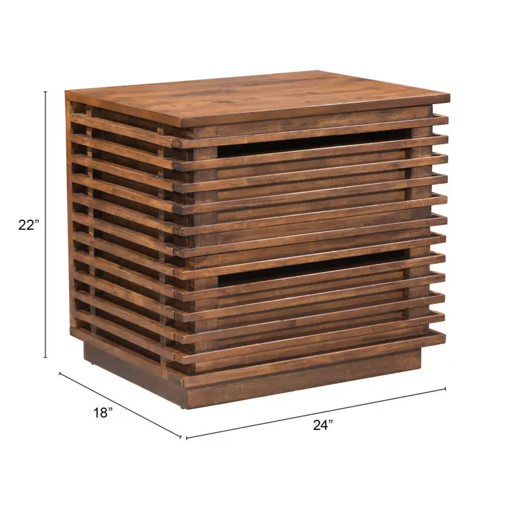 22" Brown Wood Block End Table With Two Drawers