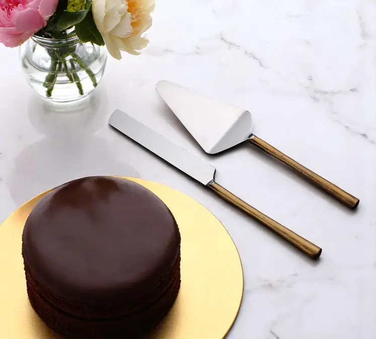 Hammered Gold Stainless Steel Two Piece Hand Forged Cake Server
