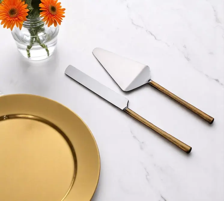 Hammered Gold Stainless Steel Two Piece Hand Forged Cake Server