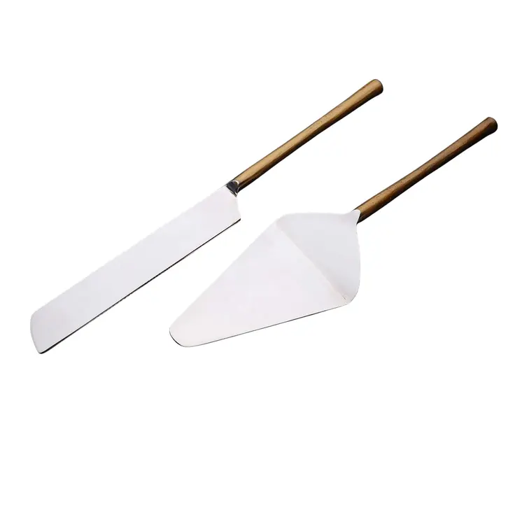 Hammered Gold Stainless Steel Two Piece Hand Forged Cake Server