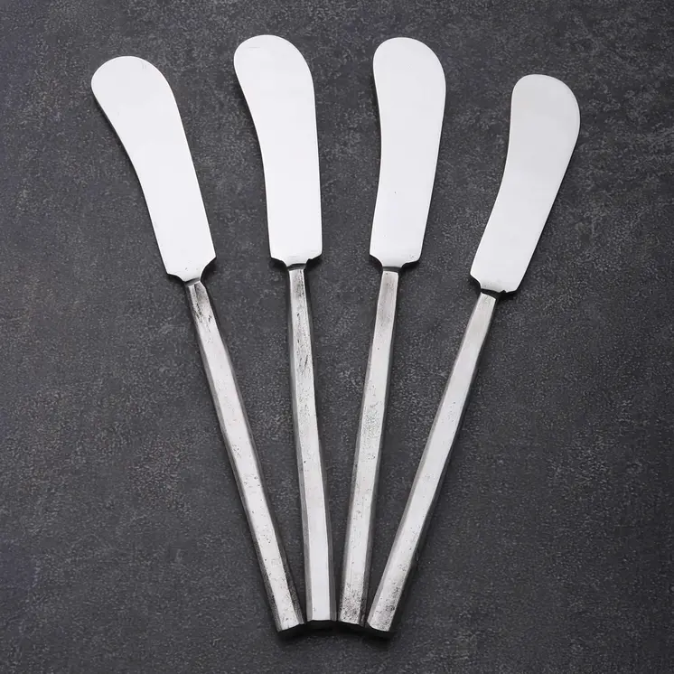Hammered Silver Stainless Steel Four Piece Hand Forged Butter Knife