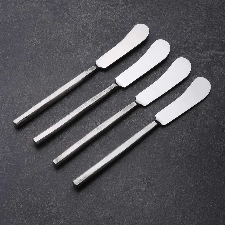 Hammered Silver Stainless Steel Four Piece Hand Forged Butter Knife