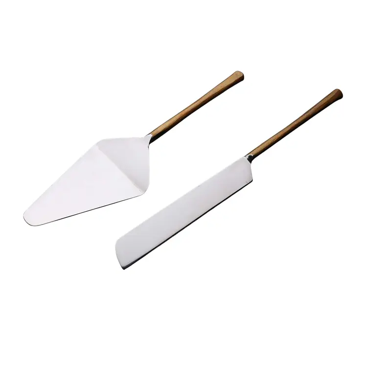 Hammered Gold Stainless Steel Two Piece Hand Forged Cake Knife