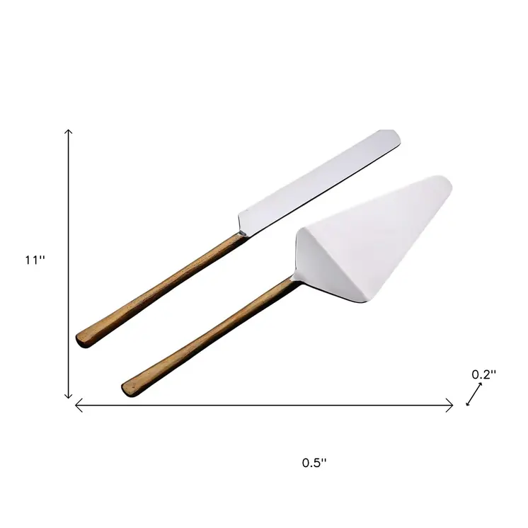 Hammered Gold Stainless Steel Two Piece Hand Forged Cake Knife