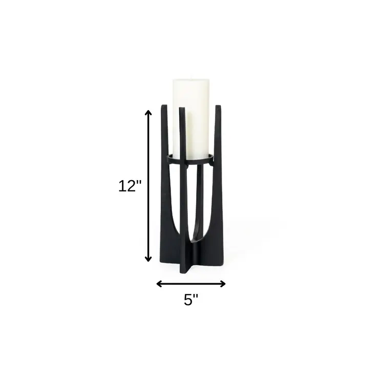 12" Black Distressed Aluminum Geometric Tabletop Pillar Candle Holder