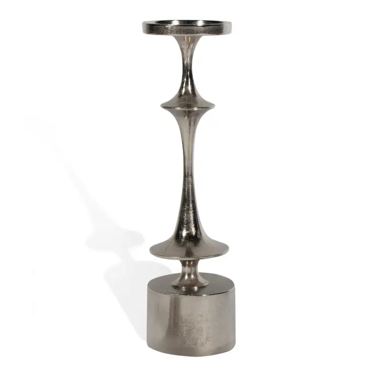 18" Silver Distressed Geometric Metal Tabletop Candle Holder