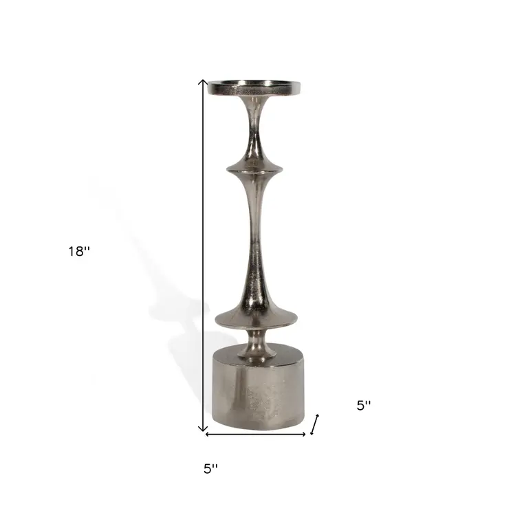 18" Silver Distressed Geometric Metal Tabletop Candle Holder