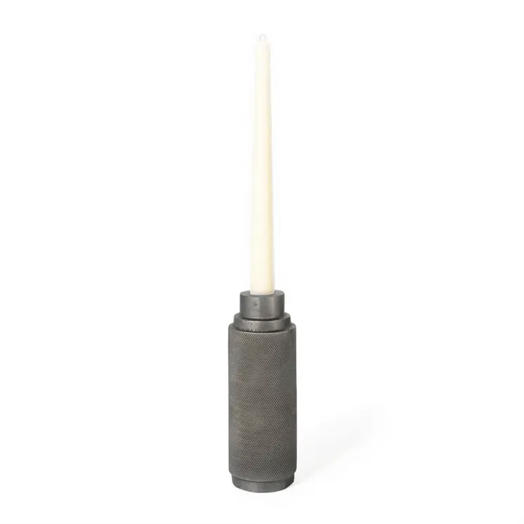 7" Gray Distressed Aluminum Geometric Tabletop Taper Candle Holder