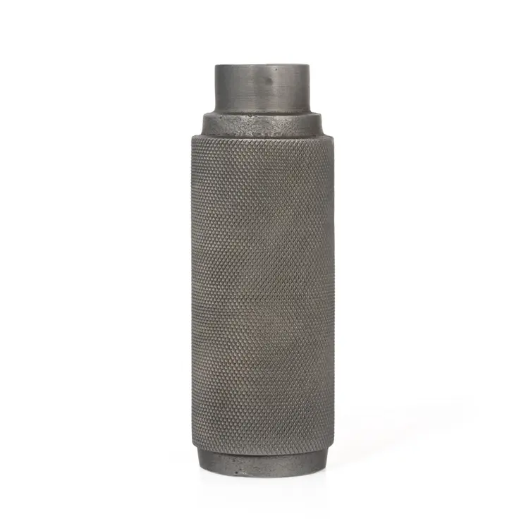 7" Gray Distressed Aluminum Geometric Tabletop Taper Candle Holder