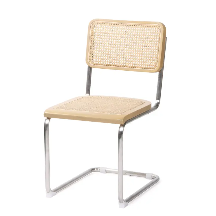 Set of Two Natural and Silver Steel Open Back Dining Side Chairs