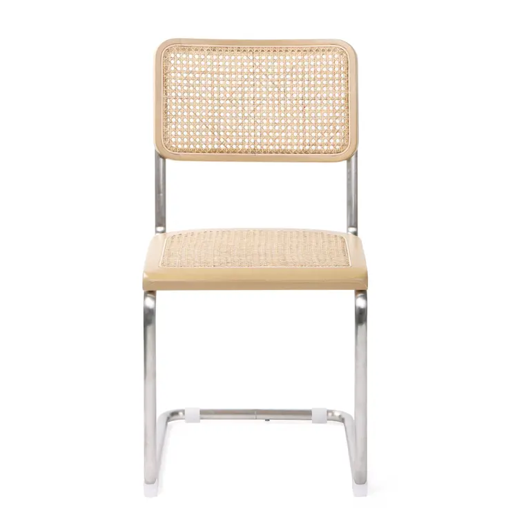 Set of Two Natural and Silver Steel Open Back Dining Side Chairs
